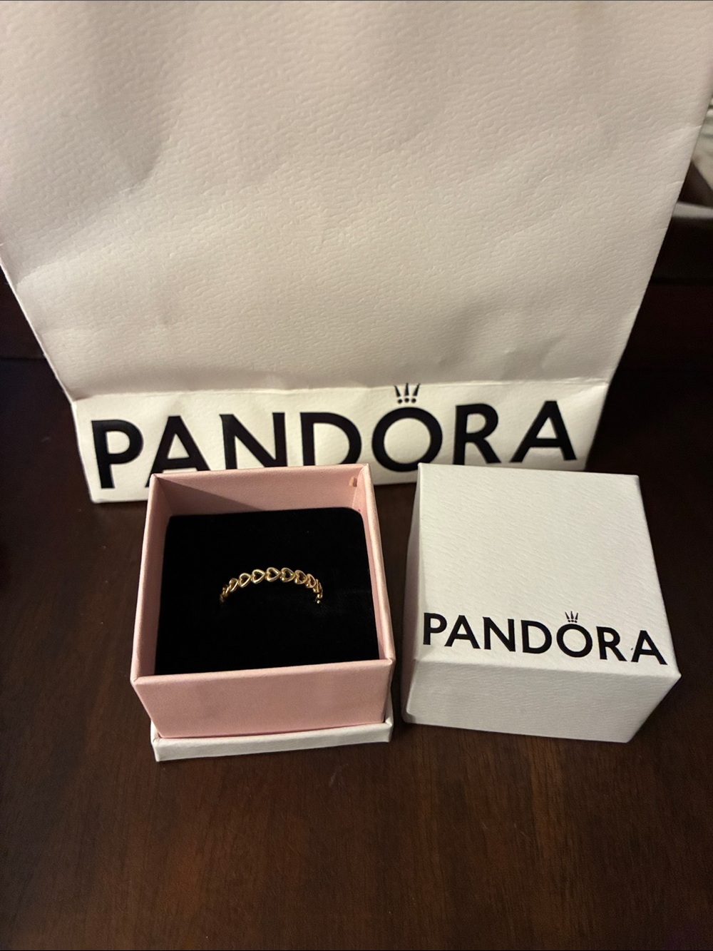 Pandora Gold Linked Heart Band Ring